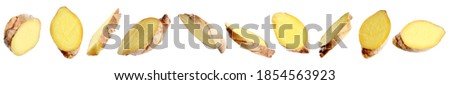 Set of fresh ginger slices on white background. Banner design  Royalty-Free Stock Photo #1854563923
