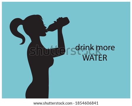 woman silhouette athletic drinks water from a bottle to have health