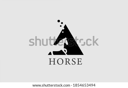 A horse alphabet letter logo icon with stallion shape inside. Creative design in black and white for company and business