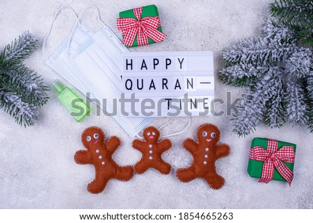 Happy quarantine text. Festive New year or Christmas background