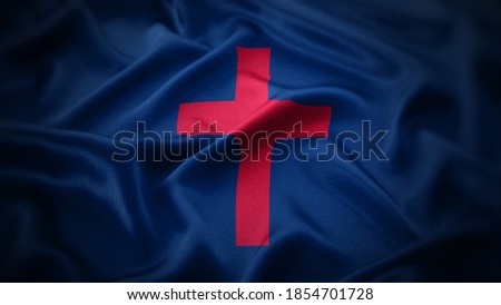 religious symbols of christian. close up waving flag of christian.