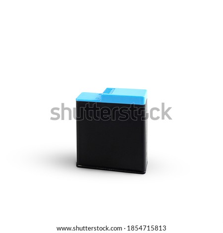 A small battery for use with the action camera isolated on white background. with clipping paths.