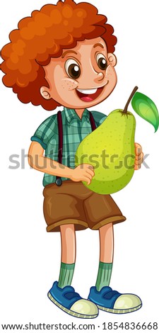 A boy holding pear isolated illustration