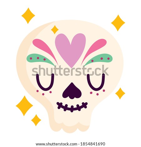 mexican sugar skull floral decoration, mexico culture vector illustration