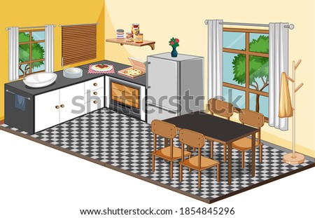 Dining room interior with furniture in modern style illustration