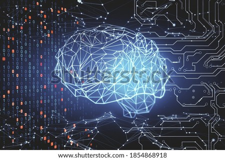 Creative polygonal brain on virtual screen. AI and success concept. 3D Rendering