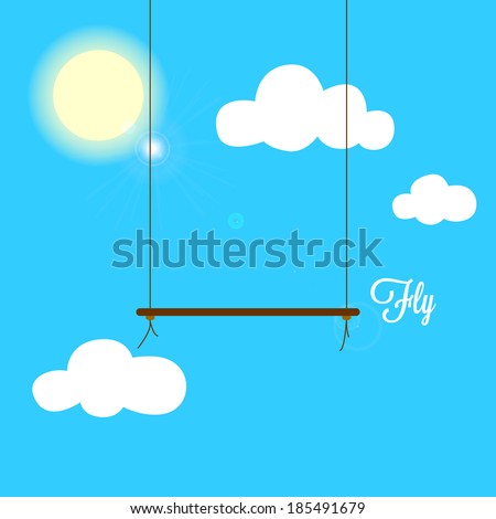 wooden swing with ropes on a sky blue on a clear sunny day