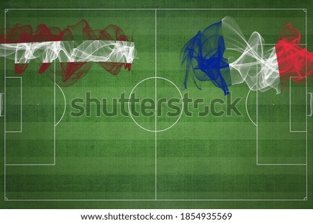 Latvia vs France Soccer Match, national colors, national flags, soccer field, football game, Competition concept, Copy space