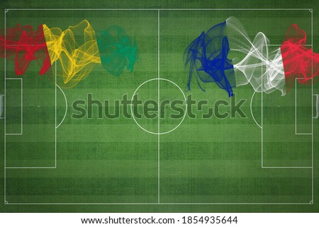 Guinea vs France Soccer Match, national colors, national flags, soccer field, football game, Competition concept, Copy space