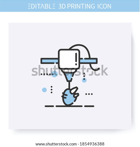 3d printing line icon. Organ under printing head. Prosthetics and organ transplants. Bioprinting in healthcare industry. Additive Manufacturing. Isolated vector illustration. Editable stroke 