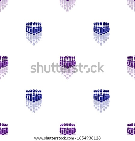 Seamless pattern with clipping mask. Blue and purple bowling pins. Skittles staggered on a white background. EPS10