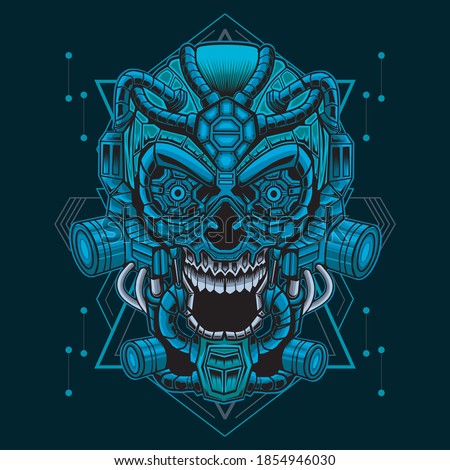 Skulls Robotic Blue Illustration. Perfect for T-shirt design, sticker design, merchandise, etc.