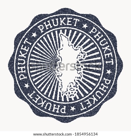 Phuket stamp. Travel rubber stamp with the name and map of island, vector illustration. Can be used as insignia, logotype, label, sticker or badge of the Phuket.