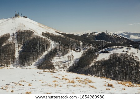 Mountain ski resort in winter in Italy. 