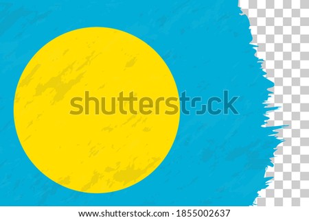 Horizontal Abstract Grunge Brushed Flag of Palau on Transparent Grid. Vector Template.