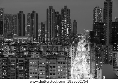 Night scenery of busy street in downtown district of Hong Kong city