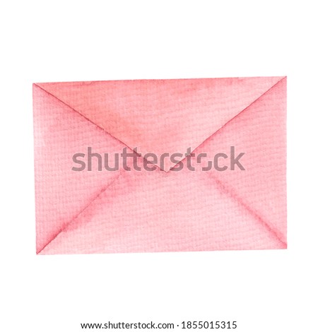 Closed pink mail envelope watercolor isolated on white background. Decorative element, valentine's day, holiday. For your design.