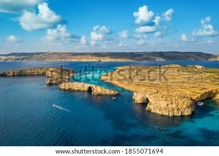 Aerial view of Comino island, Blue lagoon. Gozo, Malta country Royalty-Free Stock Photo #1855071694