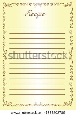 Cookbook template page. Gradient light on yellow background. For recording recipes for various dishes, pickles, canned food, cakes and cookies. Own stories. Convenient for printing
