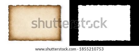 Old parchment texture with worn edges isolated with clipping path and alpha channel Royalty-Free Stock Photo #1855210753