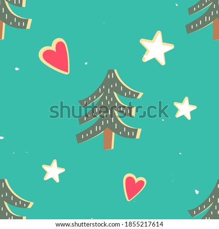 Seamless pattern for Christmas design in retro style. Christmas tree and presents. Vector illustration for packaging. Pattern is cut, no clipping mask.