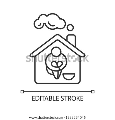 Homeless shelter linear icon. Temporary residence for homeless individuals and families. Thin line customizable illustration. Contour symbol. Vector isolated outline drawing. Editable stroke Royalty-Free Stock Photo #1855234045