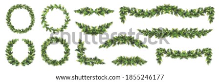 Large set of Christmas fir or spruce garlands.  Pine tree garlands. Elements for your design. Christmas wreaths. Vector illustration Royalty-Free Stock Photo #1855246177