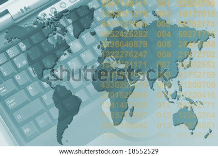 background with laptop world map and numbers