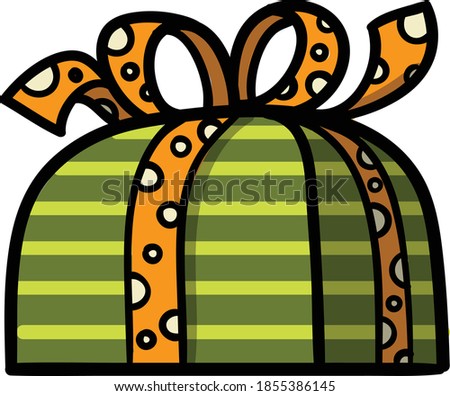 Colorful gift box or Christmas presents with stripes dots and line heart patterns and knot bow ribbon outline  color clip art on transparent background
