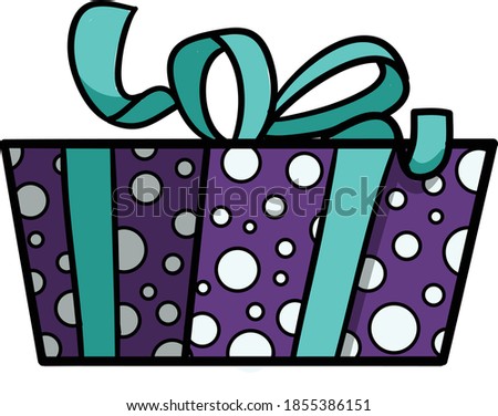 Colorful gift box or Christmas presents with stripes dots and line heart patterns and knot bow ribbon outline  color clip art on transparent background