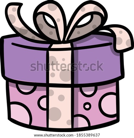 Colorful gift boxe or Christmas present with stripes dots heat and line patterns and knot bow ribbon  color clip art vector illustrationon transparent background