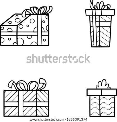 Set of Black and white Christmas present or birthday gift boxes set of vector clip art icons on transparent backgrovnt