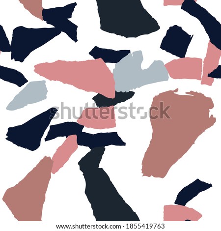 Indigo and Gray Terrazzo Wall Vector Seamless Pattern. Pebble Terrazzo Tile Banner. Blue and Green Colorful Card.