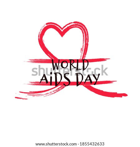 Red ribbon in heart shape with sketch affect with text world aids Day, symbol isolated on white background. December disease campaign, healthcare, human hope.