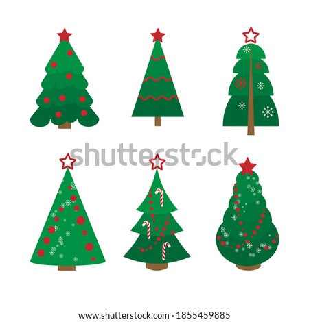 Collection of Christmas trees decorated for the holiday. Vector stock illustration. Isolate on a white background. Can be used for web, posters, postcards, flyers.