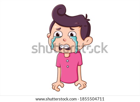 Vector cartoon illustration. Boy is crying. Isolated on white background.