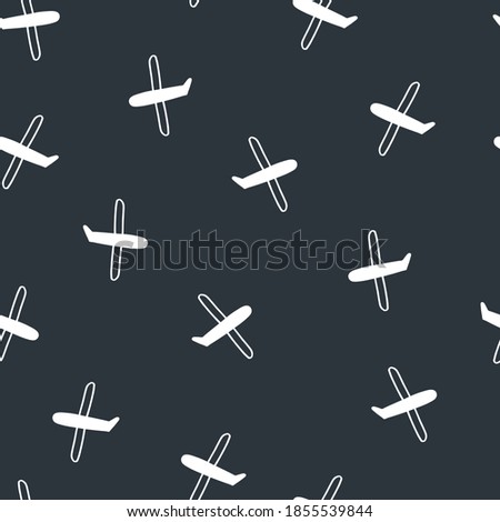 Seamless vector pattern with cute white planes for fabric, typography poster, card, label, brochure, flyer, page, banner design. Vector illustration background