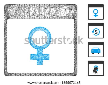 Vector network Venus female symbol calendar page. Geometric linear carcass 2D network made from Venus female symbol calendar page icon, designed with intersected lines. Some bonus icons are added. Royalty-Free Stock Photo #1855573165