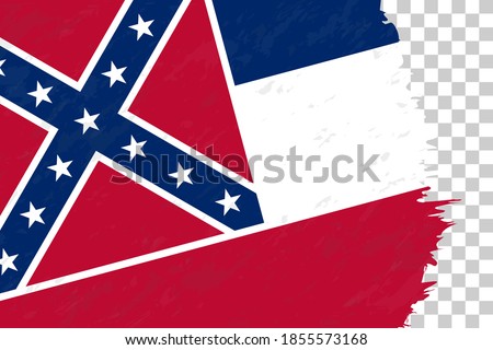 Horizontal Abstract Grunge Brushed Flag of Mississippi on Transparent Grid. Vector Template.