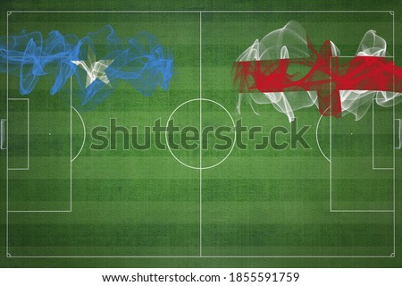 Somalia vs England Soccer Match, national colors, national flags, soccer field, football game, Competition concept, Copy space