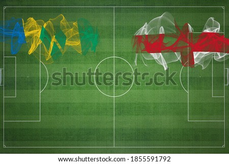 Saint Vincent and the Grenadines vs England Soccer Match, national colors, national flags, soccer field, football game, Competition concept, Copy space