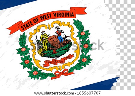 Horizontal Abstract Grunge Brushed Flag of West Virginia on Transparent Grid. Vector Template.