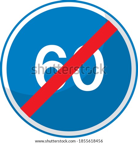 Blue minimum speed limit 60 road sign isolated on white background illustration