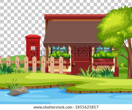 House in nature scene landscape on transparent background illustration