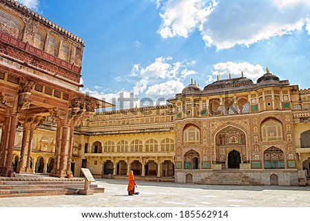 Detail of decorated gateway. Amber fort. Jaipur, Rajasthan, India  Royalty-Free Stock Photo #185562914