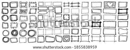 Hand drawn rectangle and round frames set. Cartoon vector square borders and box. Pencil effect shapes isolated