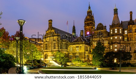 View of Sheffield City Council and Sheffield town hall in autumn, England, UK Royalty-Free Stock Photo #1855844059