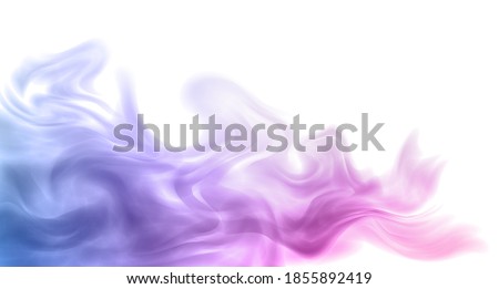 Realistic pink and blue smoke. 3d fluid. Colored fog. Purple cloud on white background. Vector stock illustration. Background for advertising cosmetics. Copy space. Royalty-Free Stock Photo #1855892419