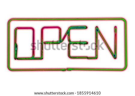 Multi-color neon open sign isolated on white background.
