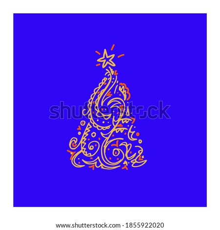 Green Christmas tree as a symbol of Happy New Year, Marry Christmas holiday celebration. Sparkle light decoration. Bright shiny design. Vector flat illustration, isolated objects.